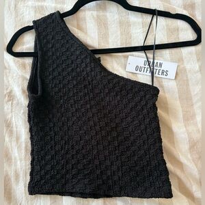 Silence + Noise Black Textured One-Shoulder Tank Top